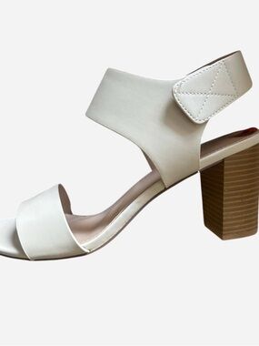 T.J.Maxx Cream Block Heel Sandal with Ankle Strap